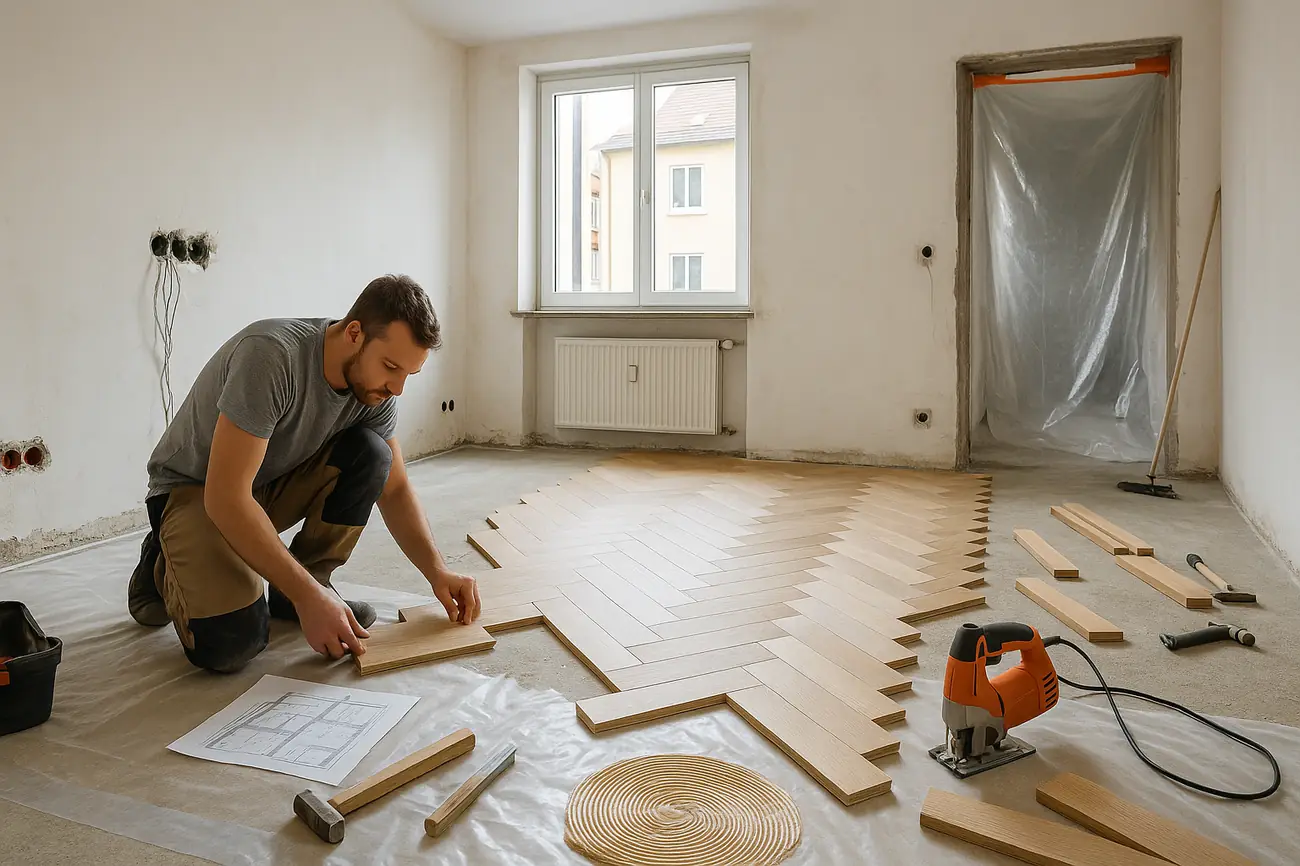Boden im 25 m² Wohnzimmer tauschen: Kostenvergleich für Laminat, Vinyl und Parkett in München