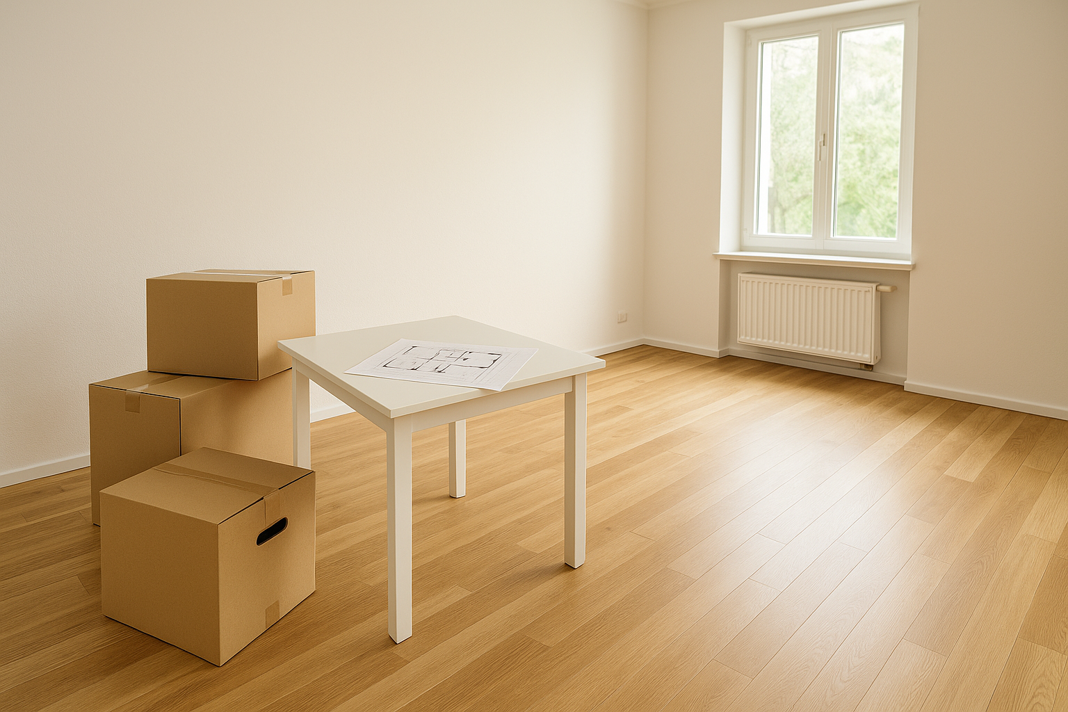 Wohnungsrenovierung in München – frisch renoviertes Wohnzimmer mit Parkettboden und hellem Anstrich