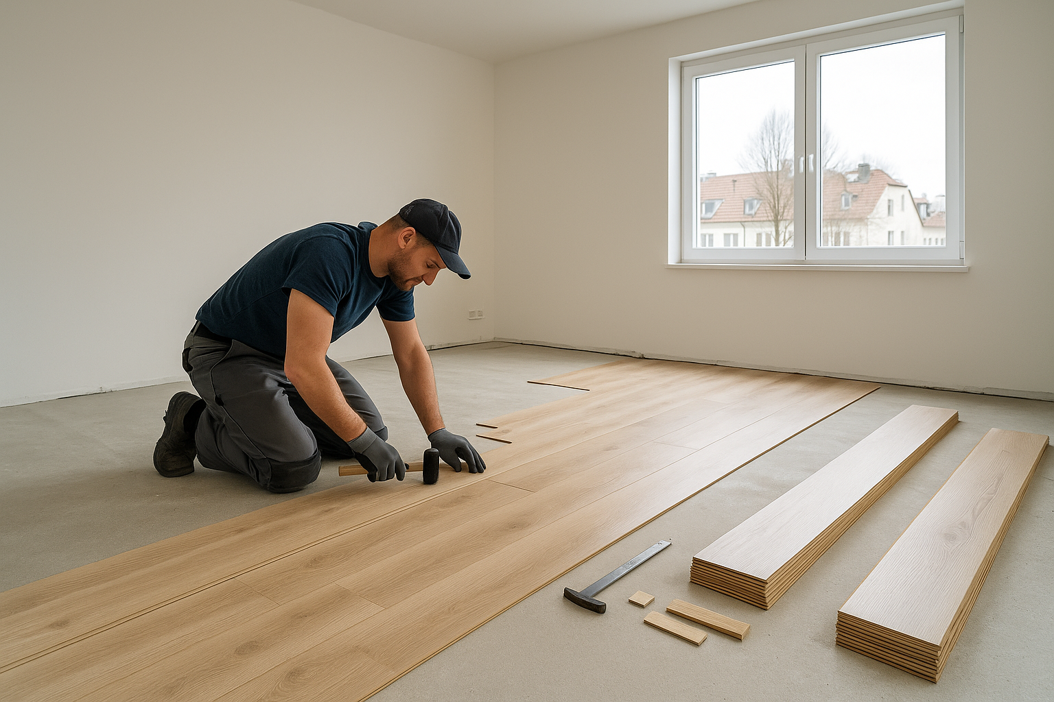Bodenbeläge in München – Verlegung von Designboden und Parkett in einem modernen Wohnraum.